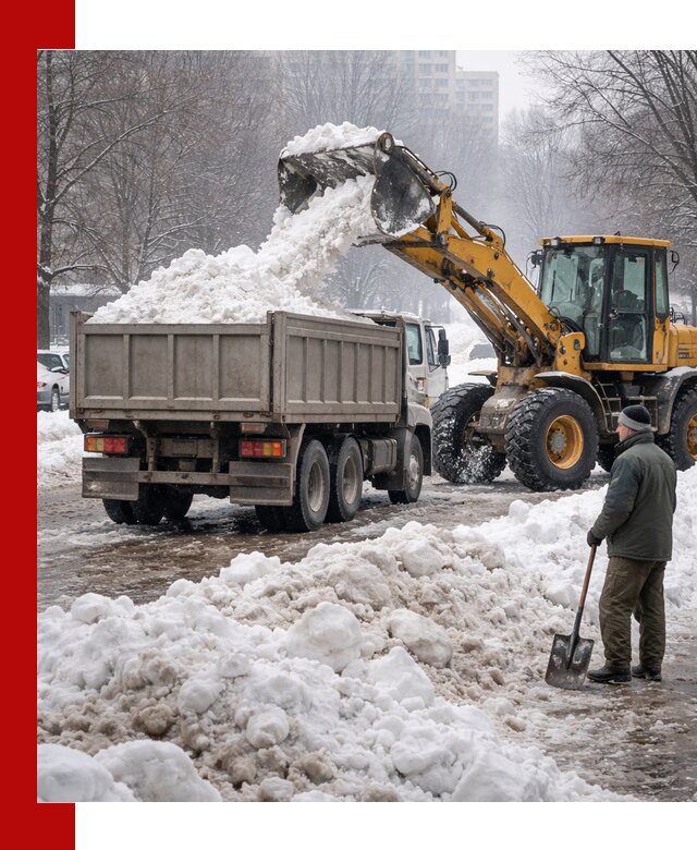 Вывоз снега грузовой техникой в Колпино оперативно и чисто