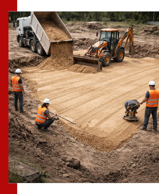 Устройство песчаной подушки для фундаментов и дорог в Колпино